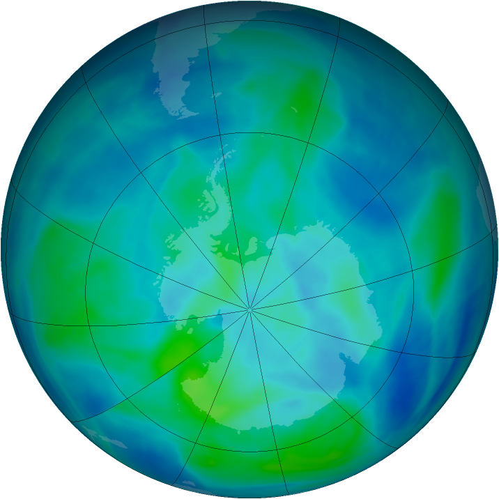 Antarctic ozone map for 14 March 2008